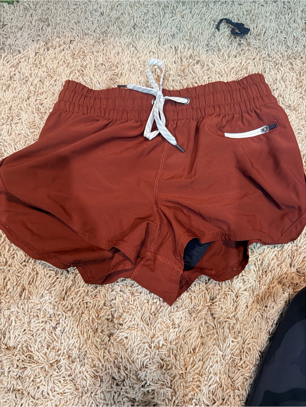 Vuori Women's Rust Athletic Running Shorts with Contrast Drawstring